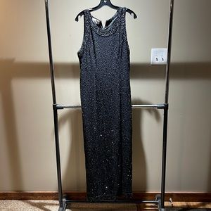 Black beaded full length evening dress